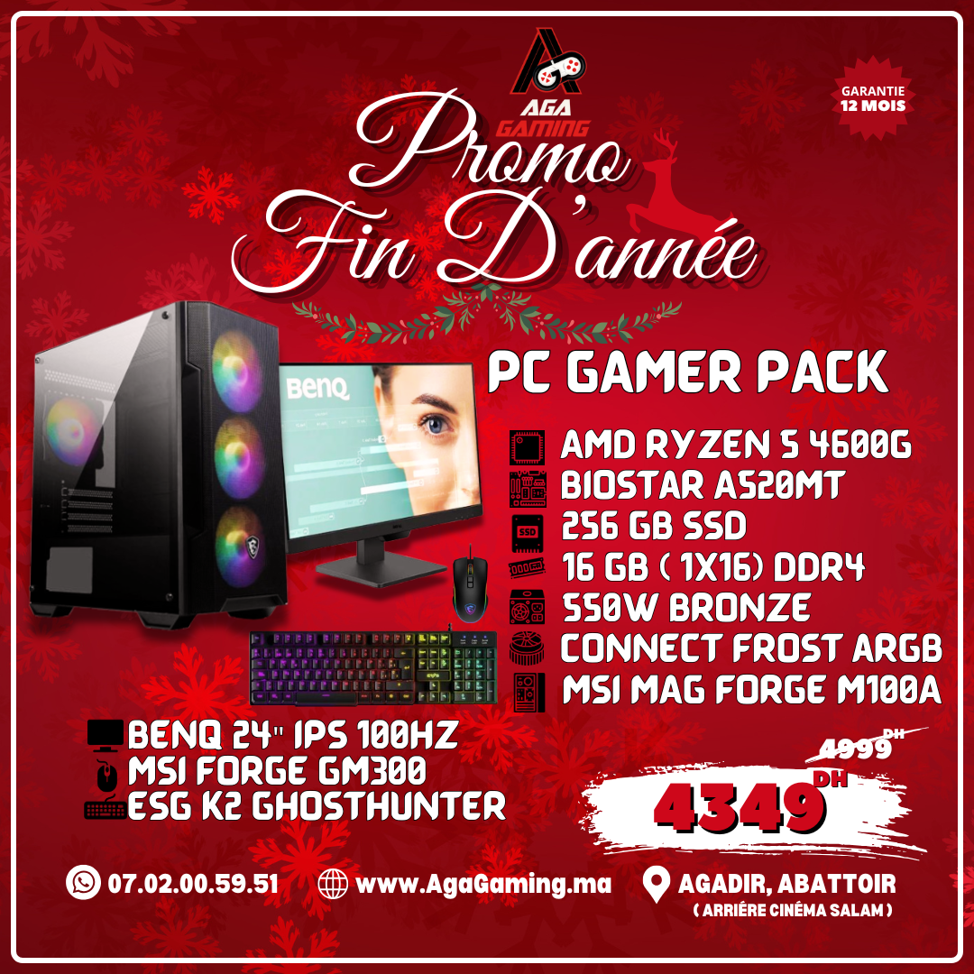 Pack PC Gamer PC Gamer Ryzen 5 4600G/16Gb DDR4/256SSD + écran/clavier/souri Pack PC Gamer PC Gamer Ryzen 5 4600G/16Gb DDR4/256SSD + écran/clavier/souri